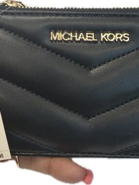 Michael Kors Black Leather Card Holder with Gold Accent